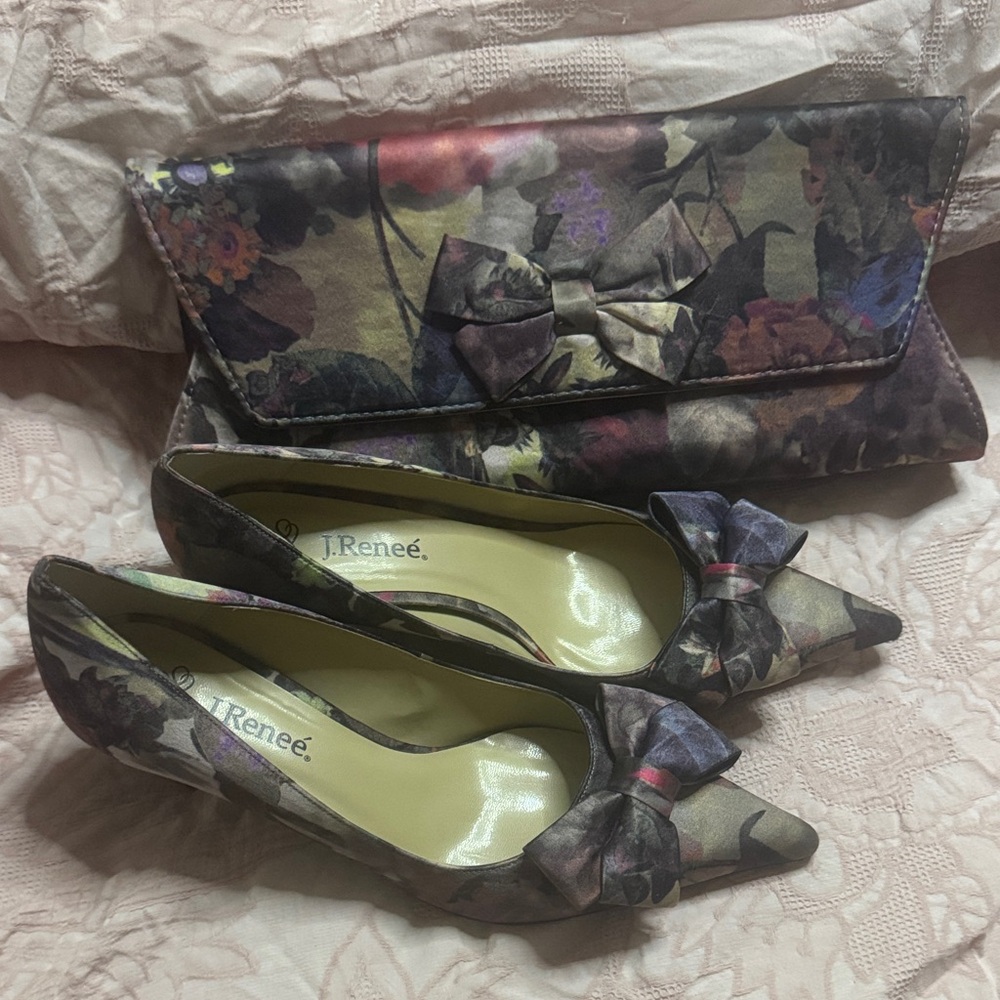 J.Renee Multicolor Floral Heels and Clutch Set